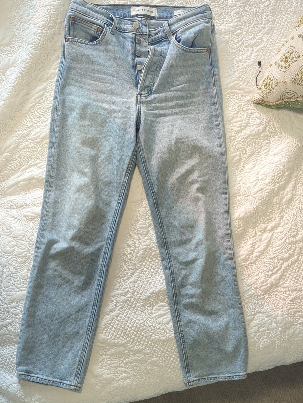 Denim Forum Light Blue High-Rise Straight Leg Jeans